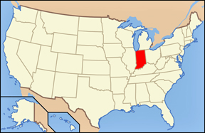 USA map shoing location of Indiana